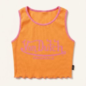 Von Dutch Originals Lettuce Hem Ribbed Crop Tank Top