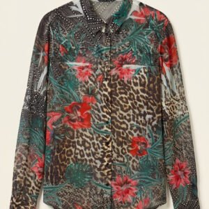 GUESS Sheer Animal & Floral Print Chiffon Shirt