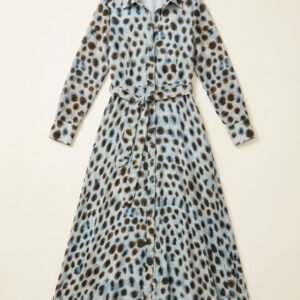 Massimo Dutti Blue Abstract Animal Print Maxi Shirt Dress