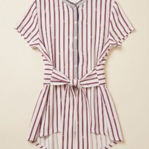 Pinko Striped Belted Short-Sleeve Blouse